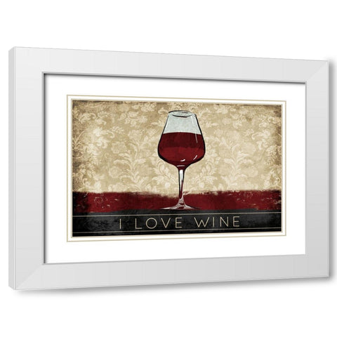 I Love Wine White Modern Wood Framed Art Print with Double Matting by OnRei