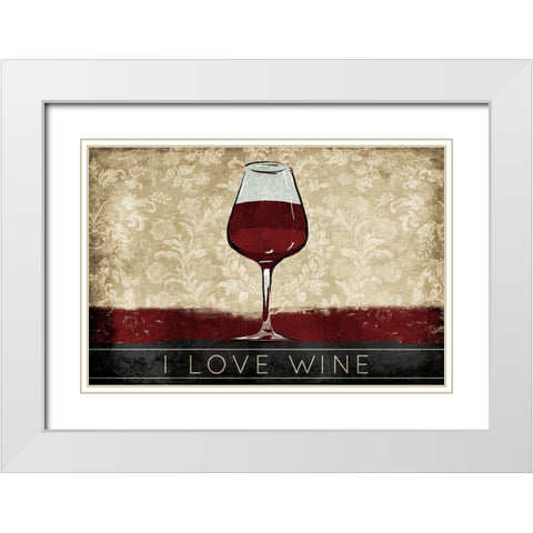 I Love Wine White Modern Wood Framed Art Print with Double Matting by OnRei