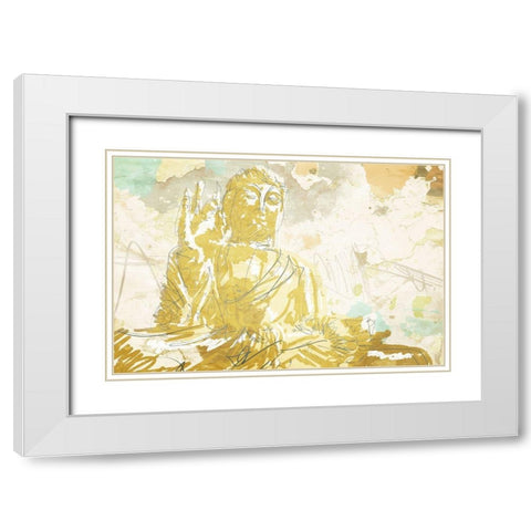 Meditate Gold White Modern Wood Framed Art Print with Double Matting by OnRei