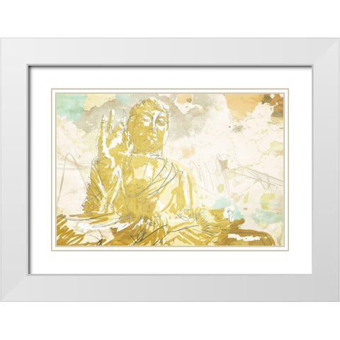 Meditate Gold White Modern Wood Framed Art Print with Double Matting by OnRei