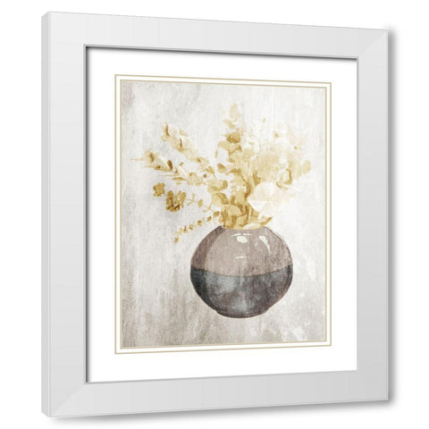 Yellow Flowers In Vase Mate White Modern Wood Framed Art Print with Double Matting by OnRei