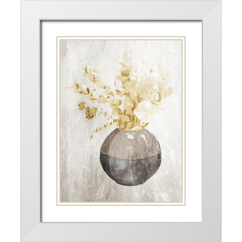 Yellow Flowers In Vase Mate White Modern Wood Framed Art Print with Double Matting by OnRei