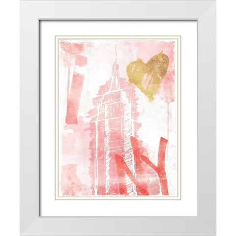 I Love NY Blush White Modern Wood Framed Art Print with Double Matting by OnRei