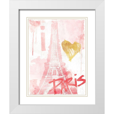 I Love Paris Blush White Modern Wood Framed Art Print with Double Matting by OnRei