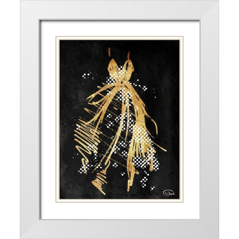 Gold Dress White Dots Three White Modern Wood Framed Art Print with Double Matting by OnRei