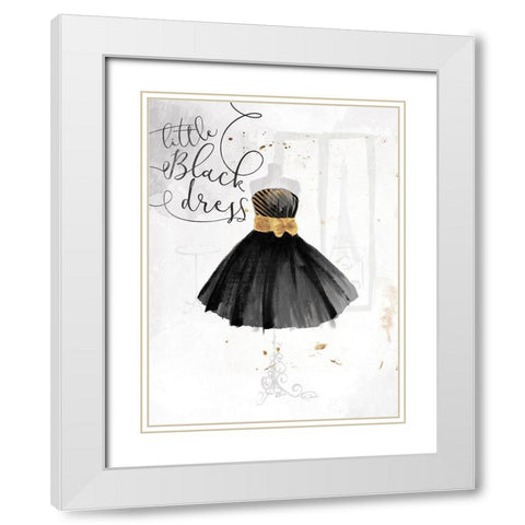 Little Black Gold Dress White Modern Wood Framed Art Print with Double Matting by OnRei