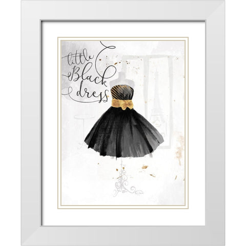 Little Black Gold Dress White Modern Wood Framed Art Print with Double Matting by OnRei