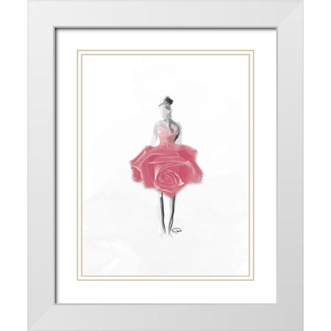 Rose Ballerina White Modern Wood Framed Art Print with Double Matting by OnRei