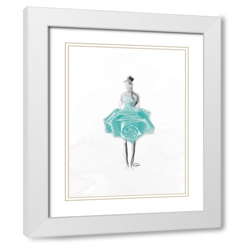 Teal Rose Ballerina White Modern Wood Framed Art Print with Double Matting by OnRei