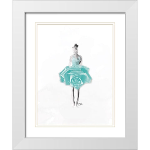 Teal Rose Ballerina White Modern Wood Framed Art Print with Double Matting by OnRei