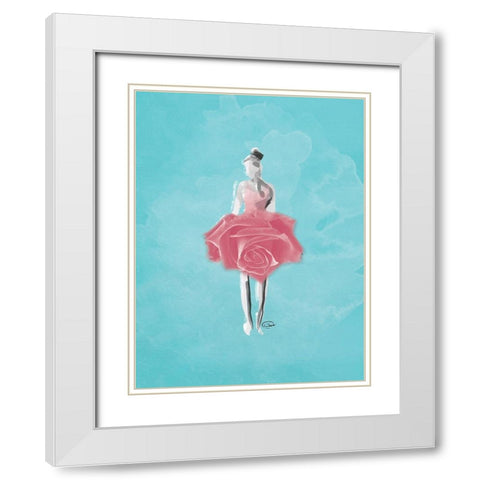 Teal Rose Ballerina Background White Modern Wood Framed Art Print with Double Matting by OnRei