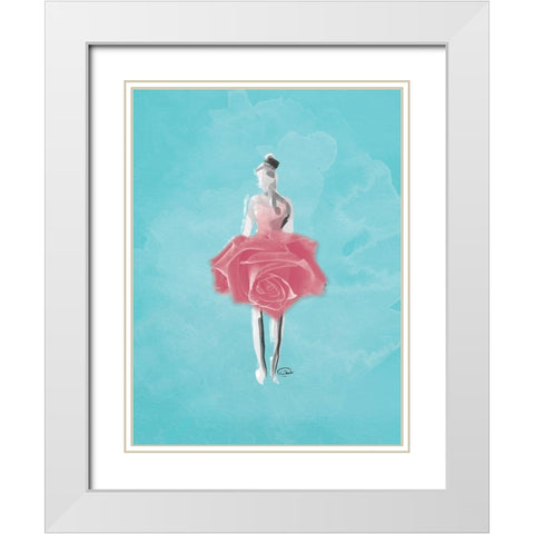 Teal Rose Ballerina Background White Modern Wood Framed Art Print with Double Matting by OnRei