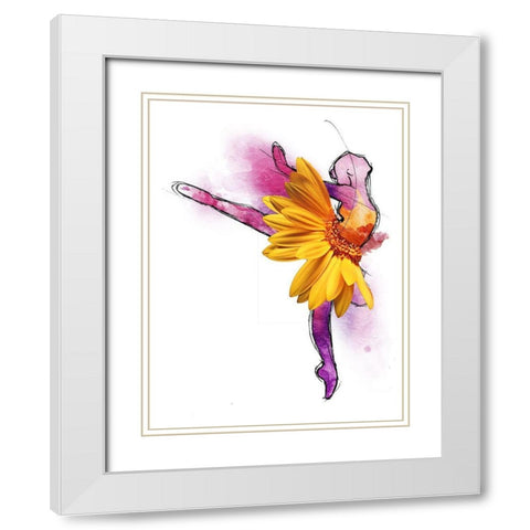 Sunny Ballerina White Modern Wood Framed Art Print with Double Matting by OnRei