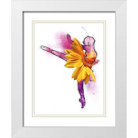 Sunny Ballerina White Modern Wood Framed Art Print with Double Matting by OnRei