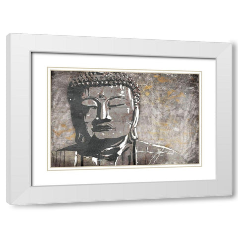 Nuetral Buddha White Modern Wood Framed Art Print with Double Matting by OnRei