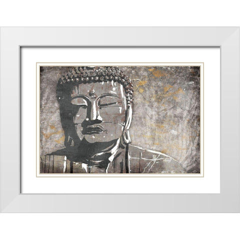 Nuetral Buddha White Modern Wood Framed Art Print with Double Matting by OnRei