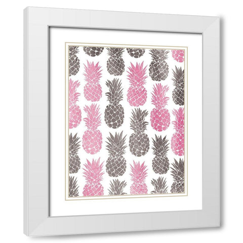 Pink Grey Pineapples White Modern Wood Framed Art Print with Double Matting by OnRei