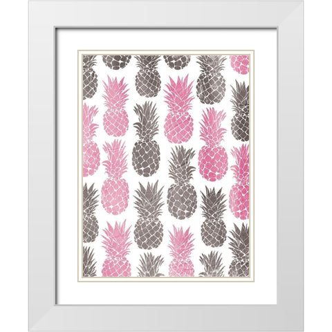 Pink Grey Pineapples White Modern Wood Framed Art Print with Double Matting by OnRei