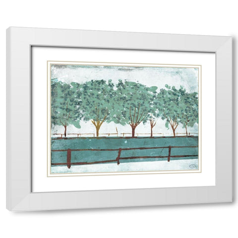 Trees And Fences White Modern Wood Framed Art Print with Double Matting by OnRei