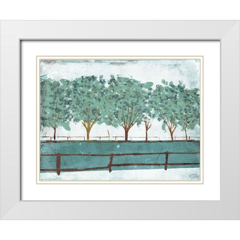 Trees And Fences White Modern Wood Framed Art Print with Double Matting by OnRei