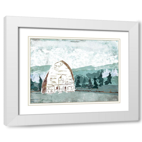 Barn In The Trees White Modern Wood Framed Art Print with Double Matting by OnRei