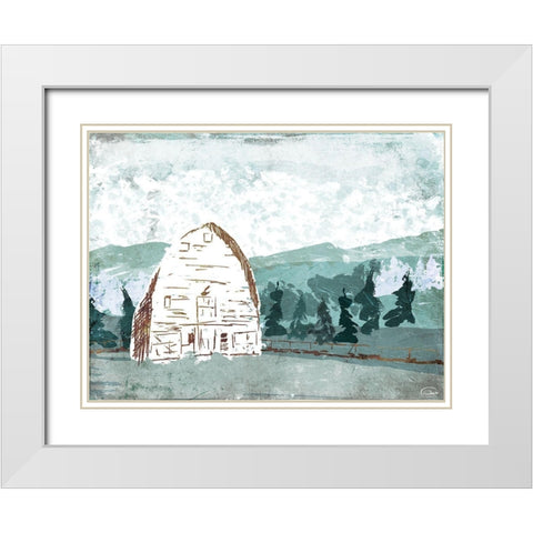 Barn In The Trees White Modern Wood Framed Art Print with Double Matting by OnRei