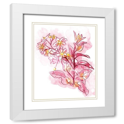 Water Inked Florals White Modern Wood Framed Art Print with Double Matting by OnRei