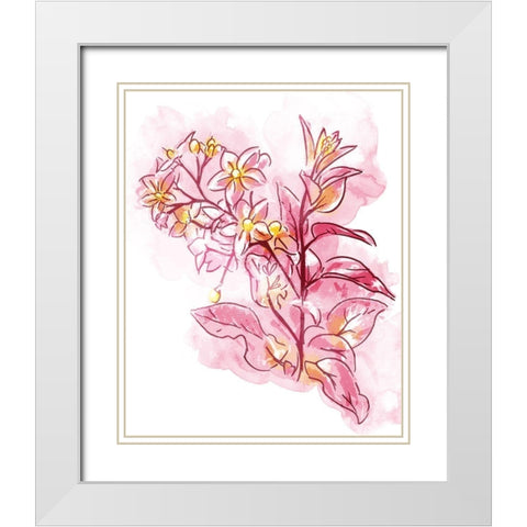 Water Inked Florals White Modern Wood Framed Art Print with Double Matting by OnRei