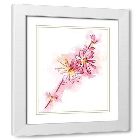 Water Inked Florals Mate White Modern Wood Framed Art Print with Double Matting by OnRei