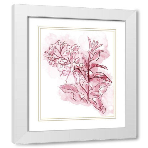 Water Inked Florals Blush White Modern Wood Framed Art Print with Double Matting by OnRei