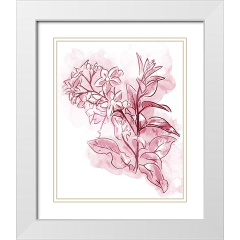 Water Inked Florals Blush White Modern Wood Framed Art Print with Double Matting by OnRei