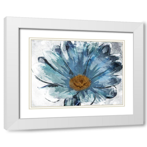 Sketched Blue Flower White Modern Wood Framed Art Print with Double Matting by OnRei