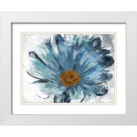 Sketched Blue Flower White Modern Wood Framed Art Print with Double Matting by OnRei