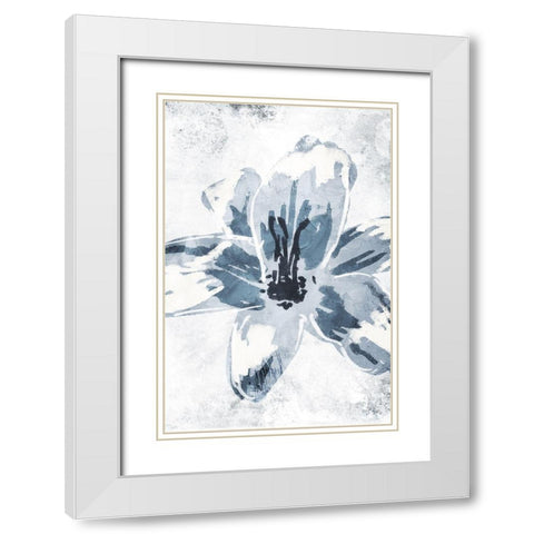 Sketched Cool Flower White Modern Wood Framed Art Print with Double Matting by OnRei