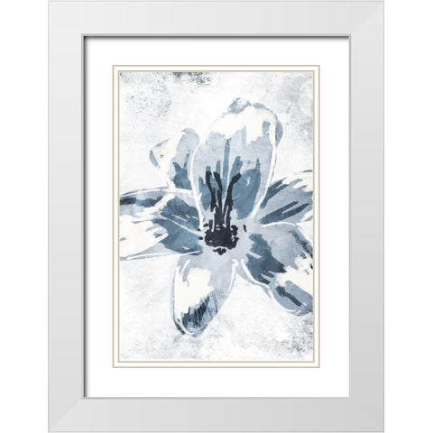 Sketched Cool Flower White Modern Wood Framed Art Print with Double Matting by OnRei