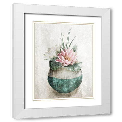 Water Lilly In Vase White Modern Wood Framed Art Print with Double Matting by OnRei