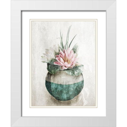 Water Lilly In Vase White Modern Wood Framed Art Print with Double Matting by OnRei