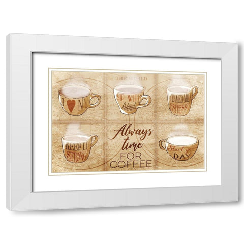 Always Time For Coffee White Modern Wood Framed Art Print with Double Matting by OnRei