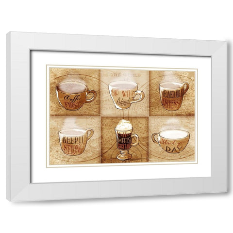 Coffee Crew White Modern Wood Framed Art Print with Double Matting by OnRei