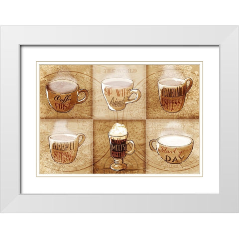 Coffee Crew White Modern Wood Framed Art Print with Double Matting by OnRei