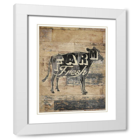 Farm Fresh Cow White Modern Wood Framed Art Print with Double Matting by OnRei