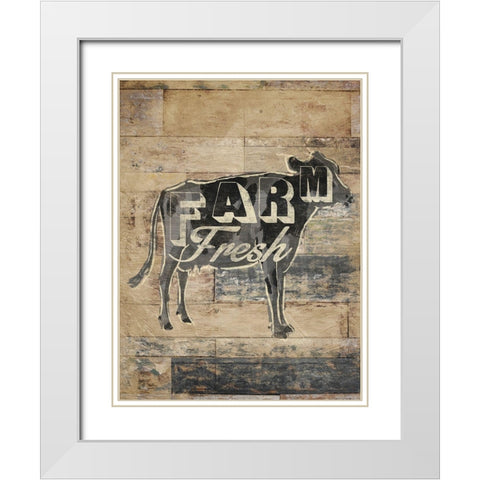 Farm Fresh Cow White Modern Wood Framed Art Print with Double Matting by OnRei