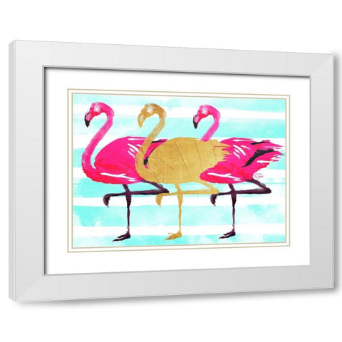 Flamingo Gold White Modern Wood Framed Art Print with Double Matting by OnRei