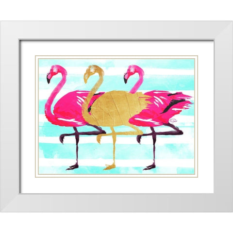 Flamingo Gold White Modern Wood Framed Art Print with Double Matting by OnRei