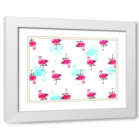 Flamingo Pattern White Modern Wood Framed Art Print with Double Matting by OnRei