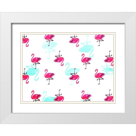 Flamingo Pattern White Modern Wood Framed Art Print with Double Matting by OnRei