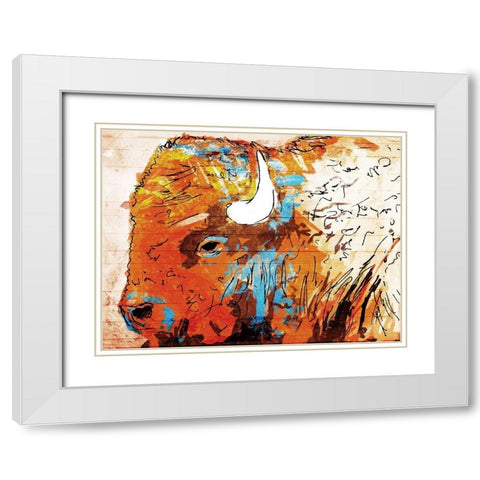 Rich Bison White Modern Wood Framed Art Print with Double Matting by OnRei