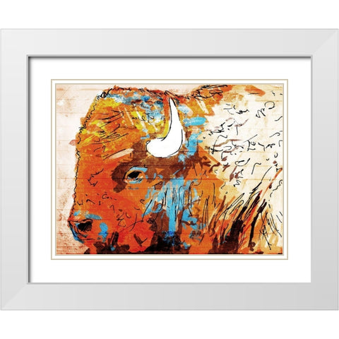 Rich Bison White Modern Wood Framed Art Print with Double Matting by OnRei