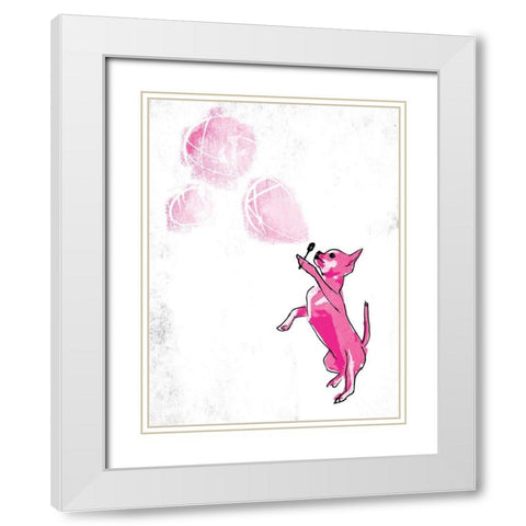 Dog Blowing Bubbles White Modern Wood Framed Art Print with Double Matting by OnRei