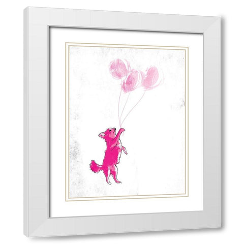 Dog Holding Balloon White Modern Wood Framed Art Print with Double Matting by OnRei